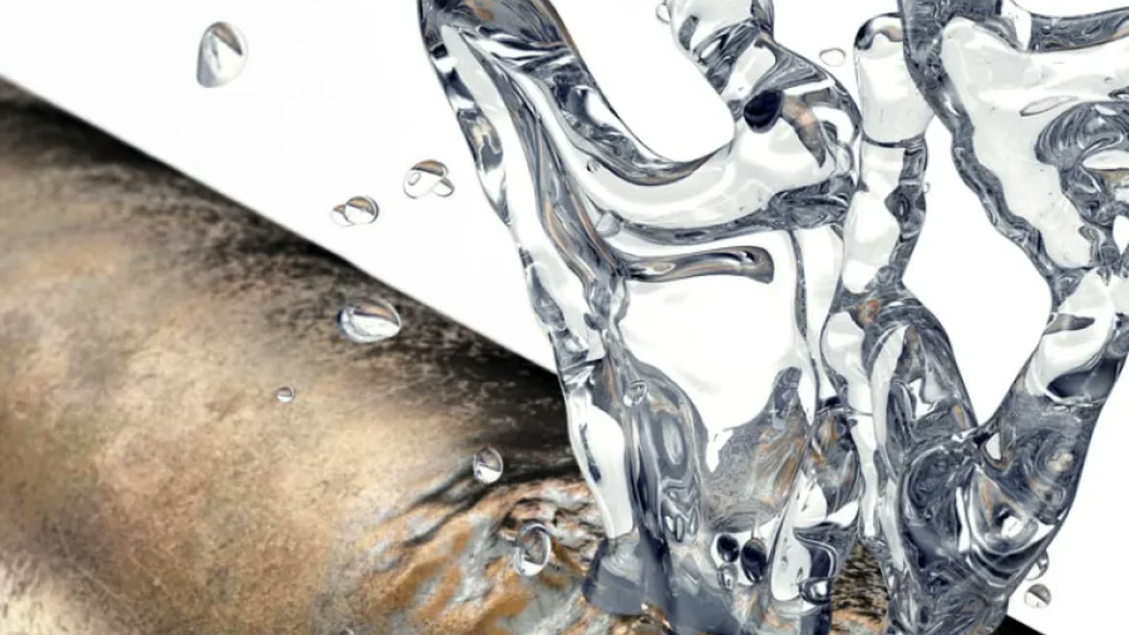 Clear water splashing over a dark surface